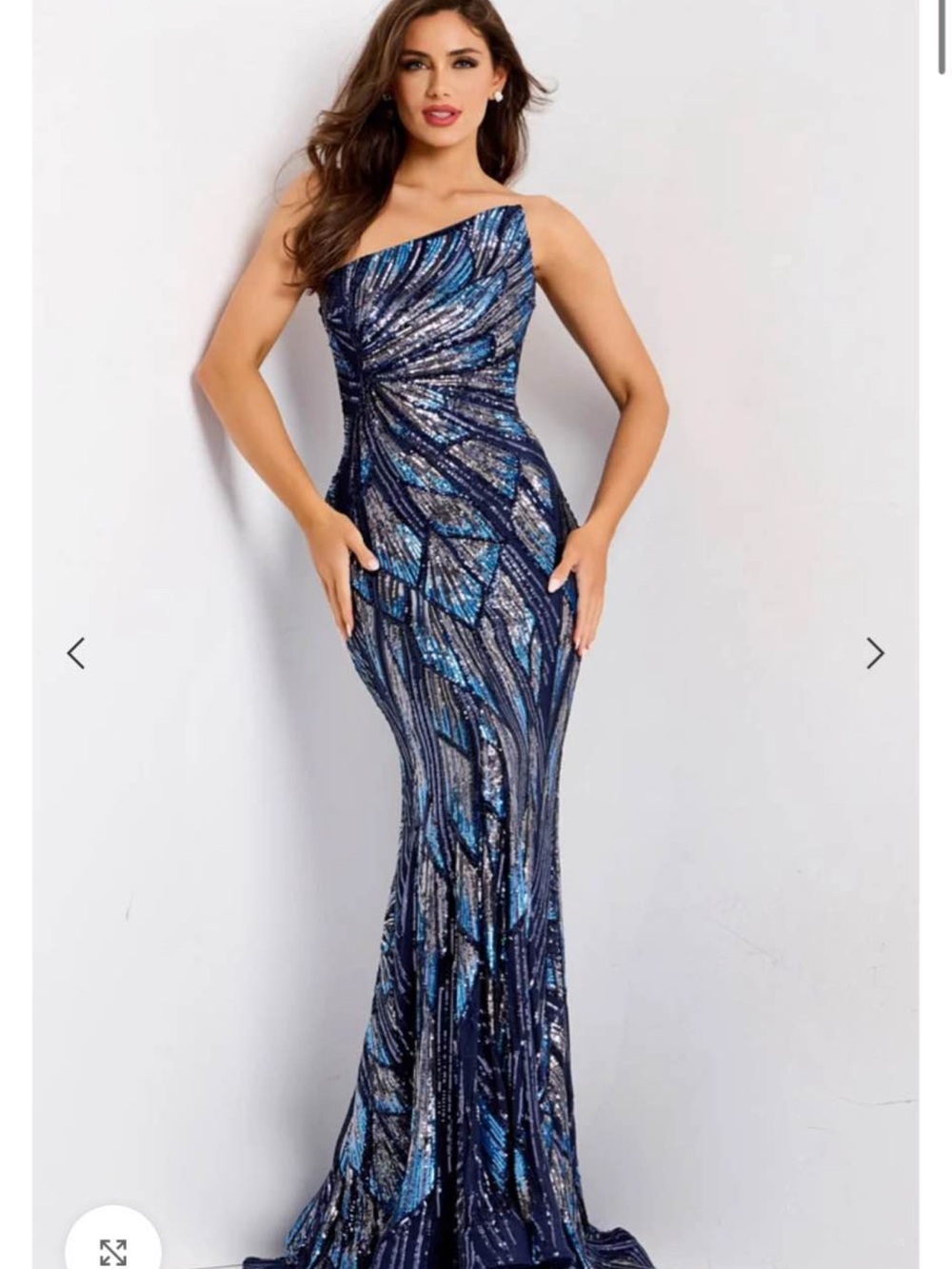 Jovani Navy and Blue One-Shoulder Sequin Gown